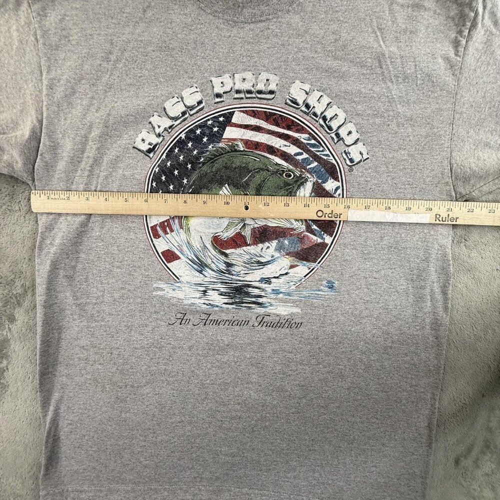 Vintage Bass Pro Shops Shirt Mens Large Gray American Flag Fish Fishing USA Made - Picture 6 of 12